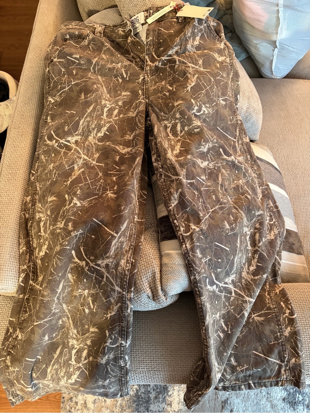 BDG Brown Canvas Cargo Pants with Cream Splatter